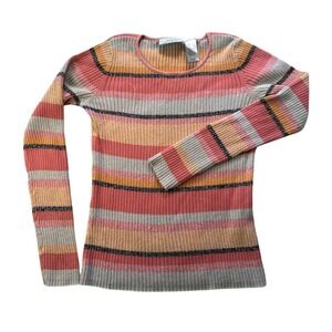 JH Collectibles Preppy Women's Striped Ribbed Pullover Sweater Size S Pink Y2K